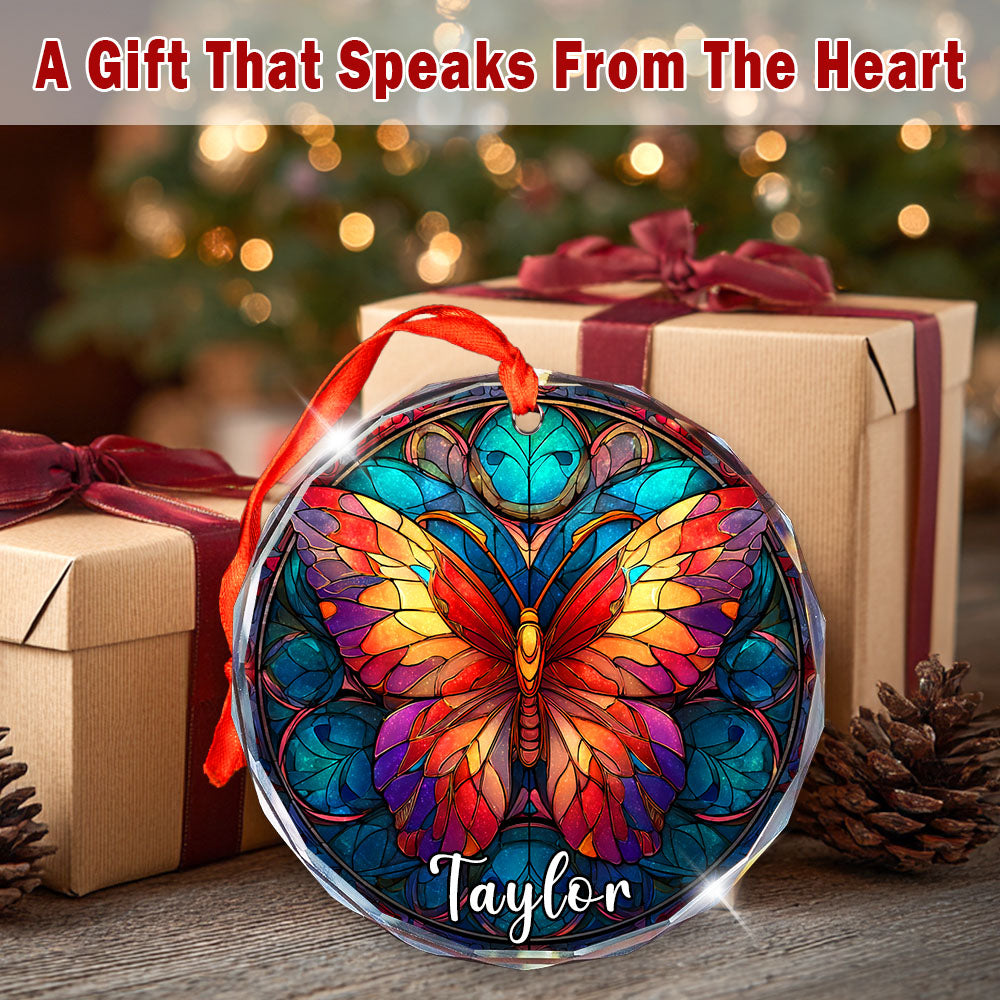 Personalized Butterfly Ornament, Stained Glass Christmas Tree Decor, Custom Name Animal Holiday Gift