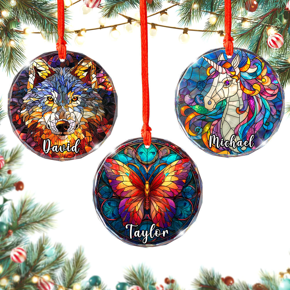 Personalized Butterfly Ornament, Stained Glass Christmas Tree Decor, Custom Name Animal Holiday Gift