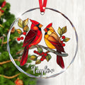 Personalized Red Cardinal Ornament, Stained Glass Christmas Tree Decor, Custom Bird Holiday Keepsake