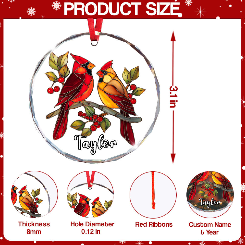 Personalized Red Cardinal Ornament, Stained Glass Christmas Tree Decor, Custom Bird Holiday Keepsake