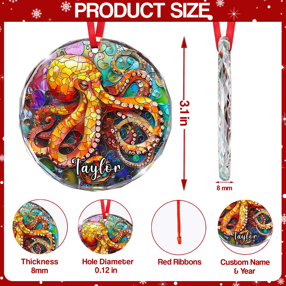 Personalized Octopus Ornament, Stained Glass Christmas Tree Decor, Unique Marine Animal Holiday Gift
