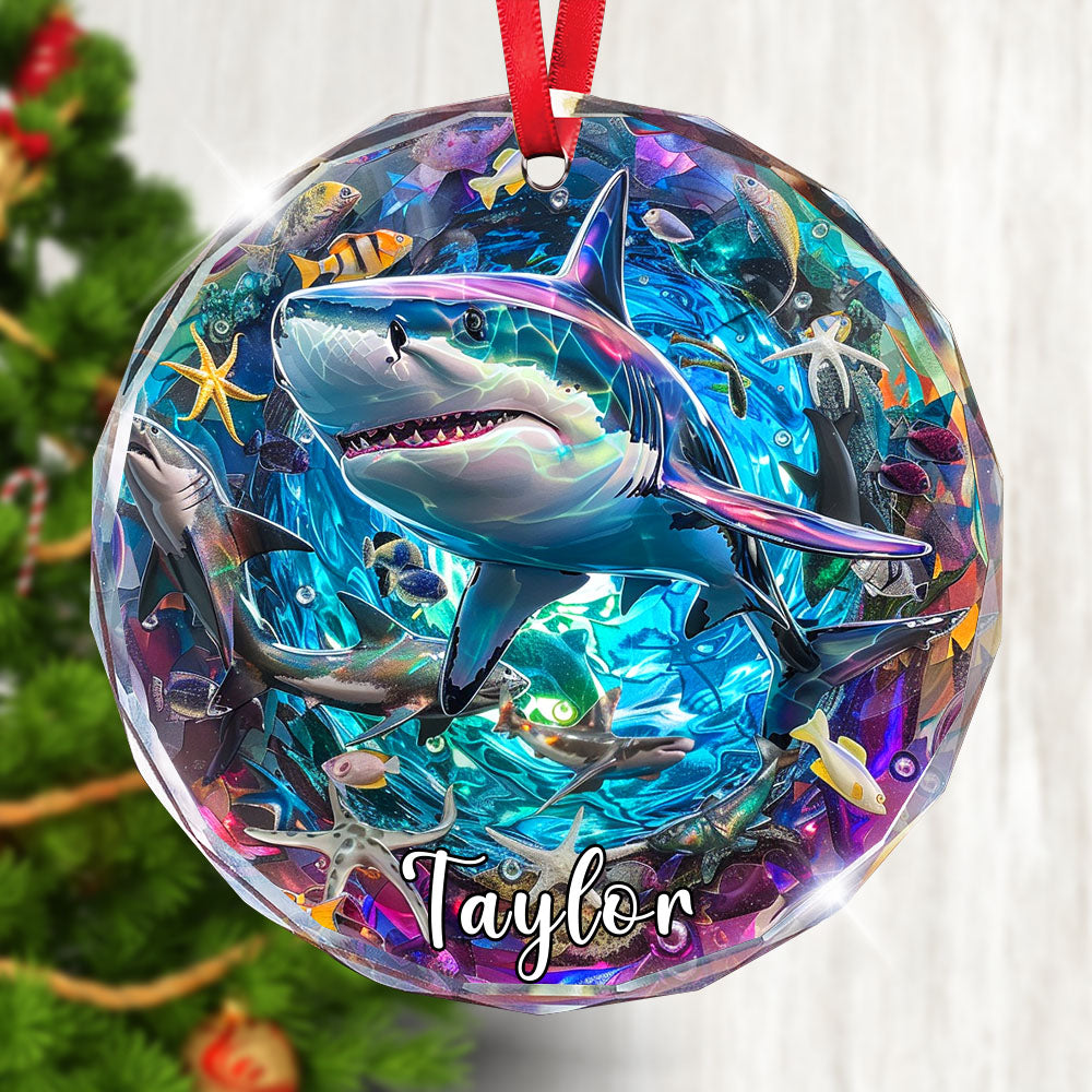 Personalized Shark Ornament, Stained Glass Christmas Tree Decor, Custom Ocean Animal Holiday Present