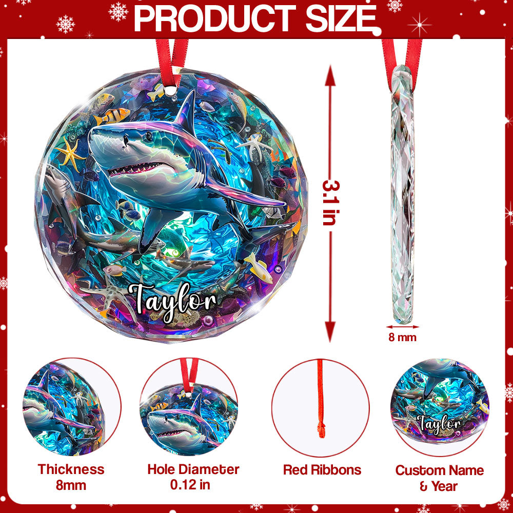 Personalized Shark Ornament, Stained Glass Christmas Tree Decor, Custom Ocean Animal Holiday Present