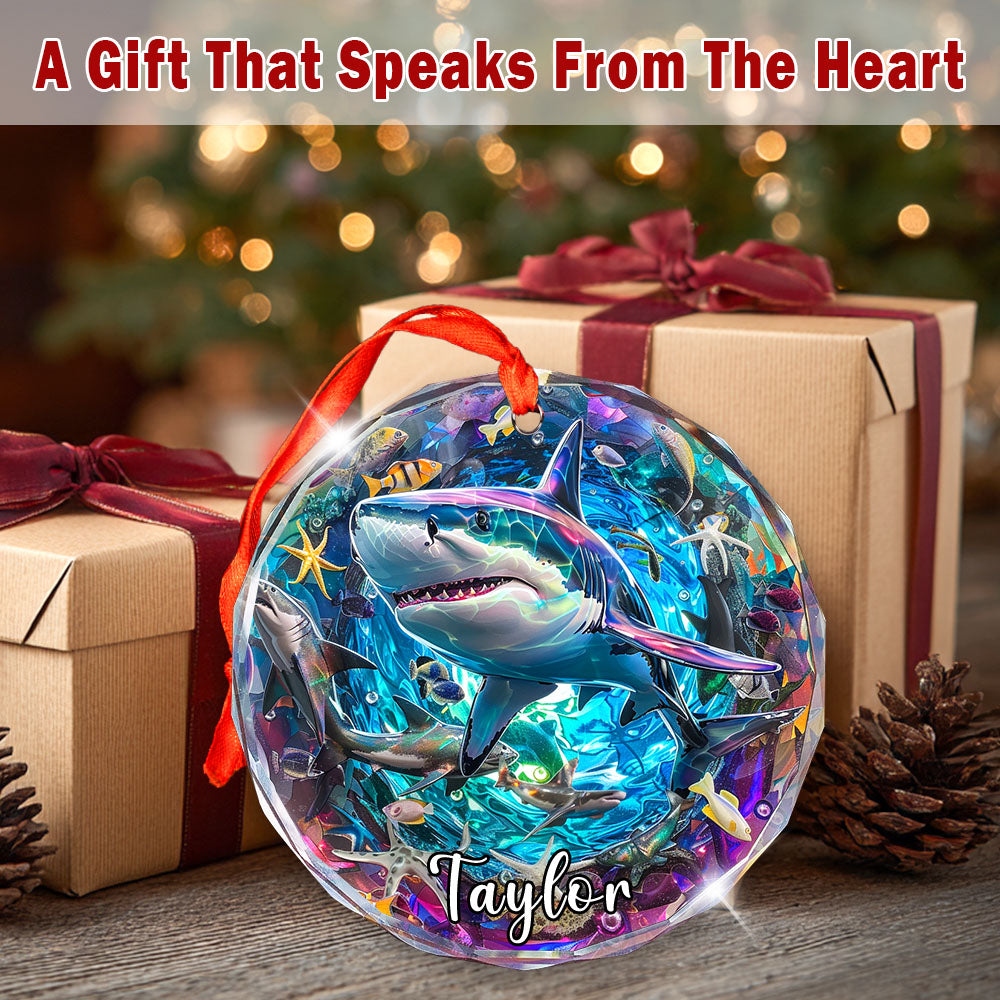 Personalized Shark Ornament, Stained Glass Christmas Tree Decor, Custom Ocean Animal Holiday Present