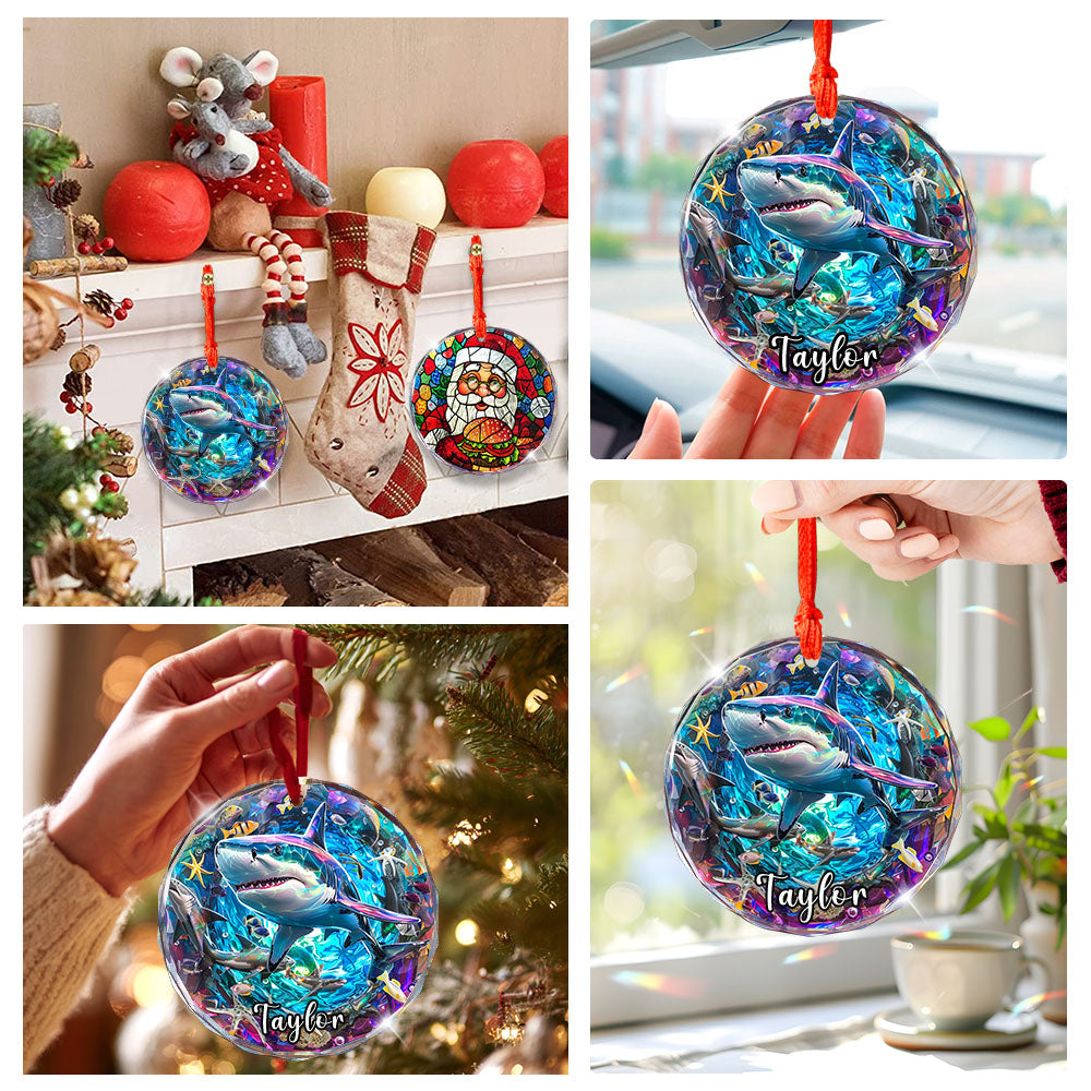 Personalized Shark Ornament, Stained Glass Christmas Tree Decor, Custom Ocean Animal Holiday Present