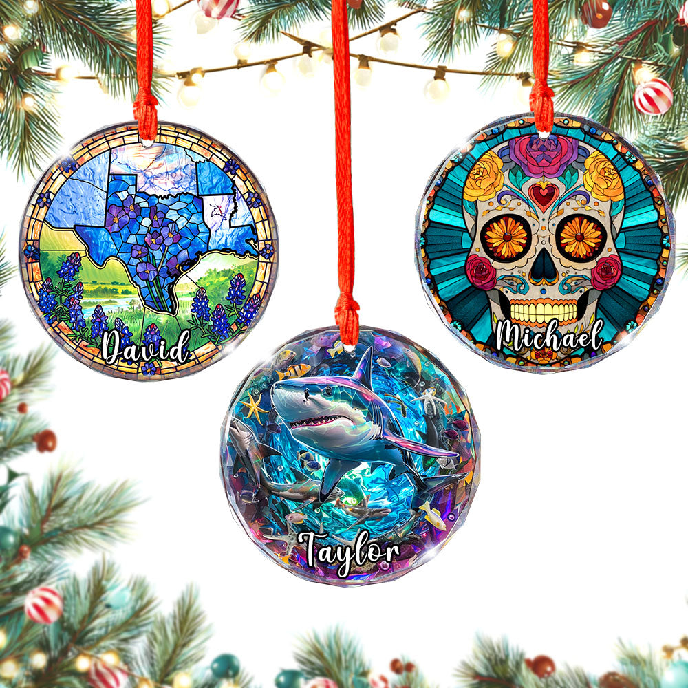 Personalized Shark Ornament, Stained Glass Christmas Tree Decor, Custom Ocean Animal Holiday Present