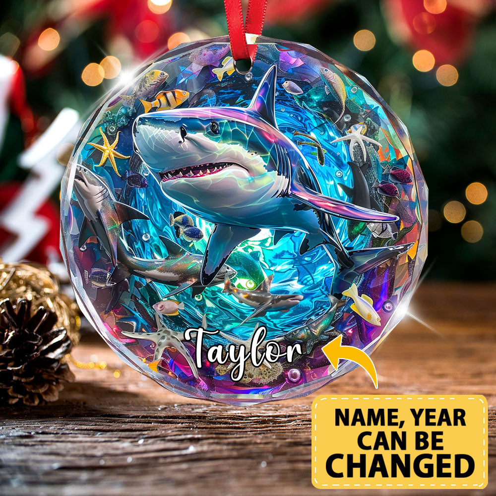 Personalized Shark Ornament, Stained Glass Christmas Tree Decor, Custom Ocean Animal Holiday Present