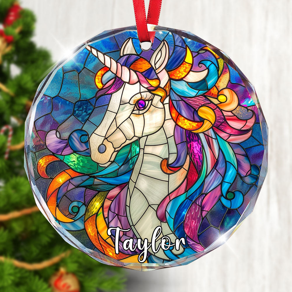 Personalized Unicorn Ornament, Stained Glass Christmas Tree Decor, Custom Fairytale Holiday Keepsake