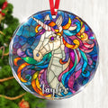 Personalized Unicorn Ornament, Stained Glass Christmas Tree Decor, Custom Fairytale Holiday Keepsake