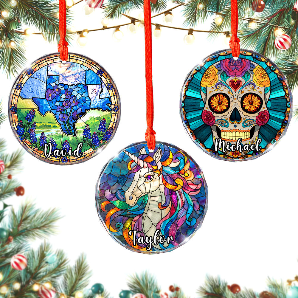 Personalized Unicorn Ornament, Stained Glass Christmas Tree Decor, Custom Fairytale Holiday Keepsake