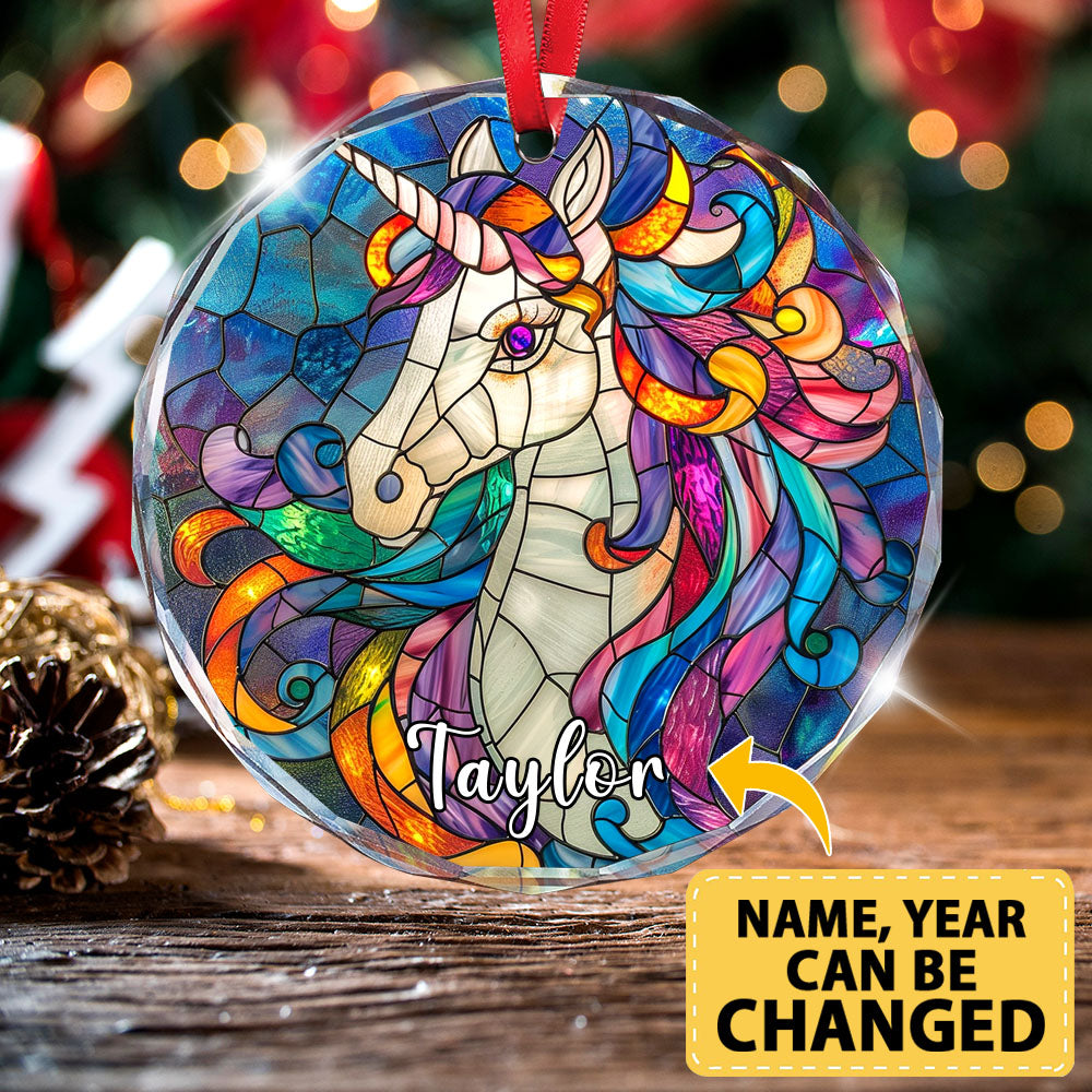 Personalized Unicorn Ornament, Stained Glass Christmas Tree Decor, Custom Fairytale Holiday Keepsake