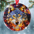 Personalized Wolf Ornament, Stained Glass Christmas Tree Decor, Custom Woodland Animal Holiday Gifts