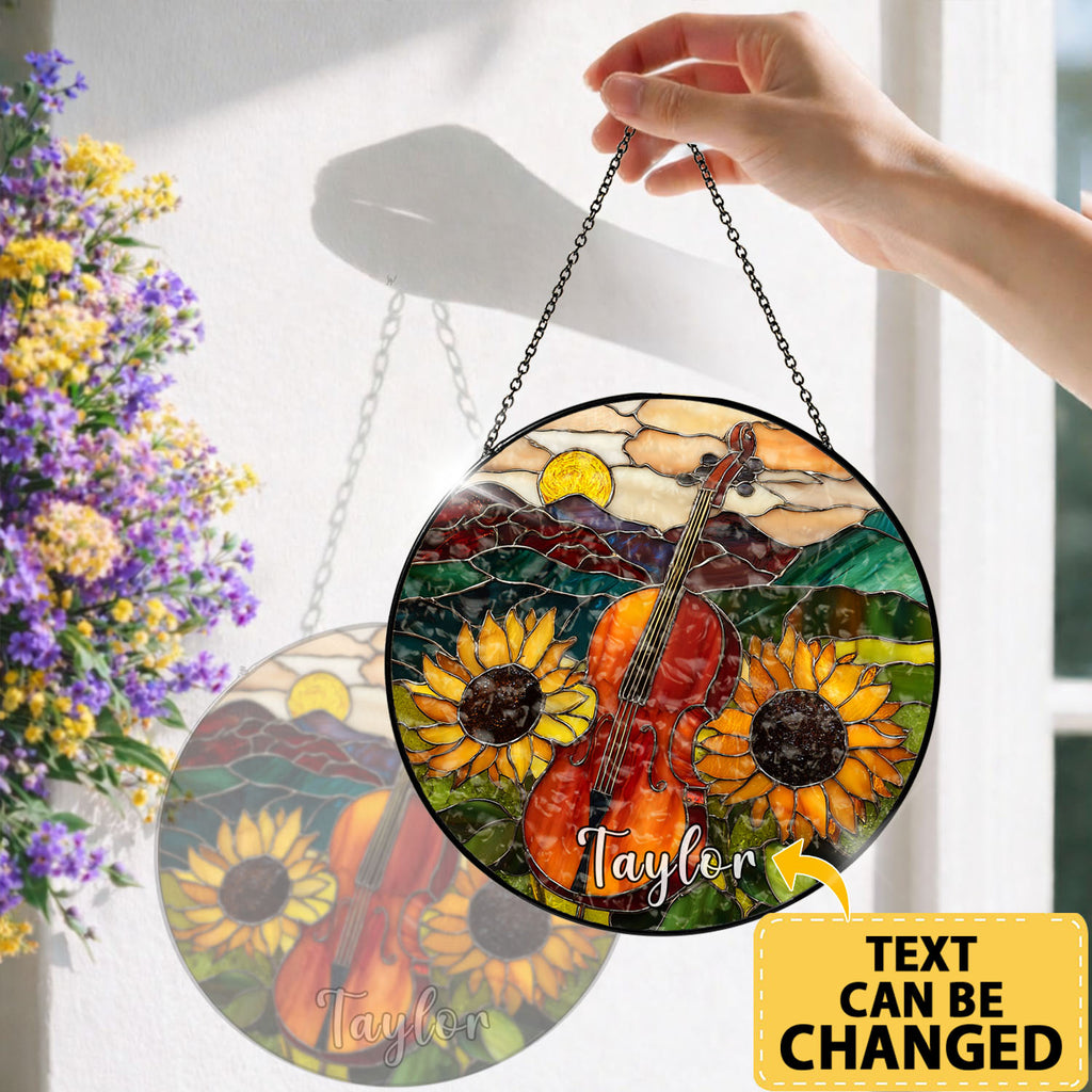 Cello Suncatcher, Sunflower Window Decor, Stained Glass Window Hanging, Music Lover Gifts, Suncatchers For Windows Hanging, Garden Suncatchers, Stain Glass Decor, Sun Catchers