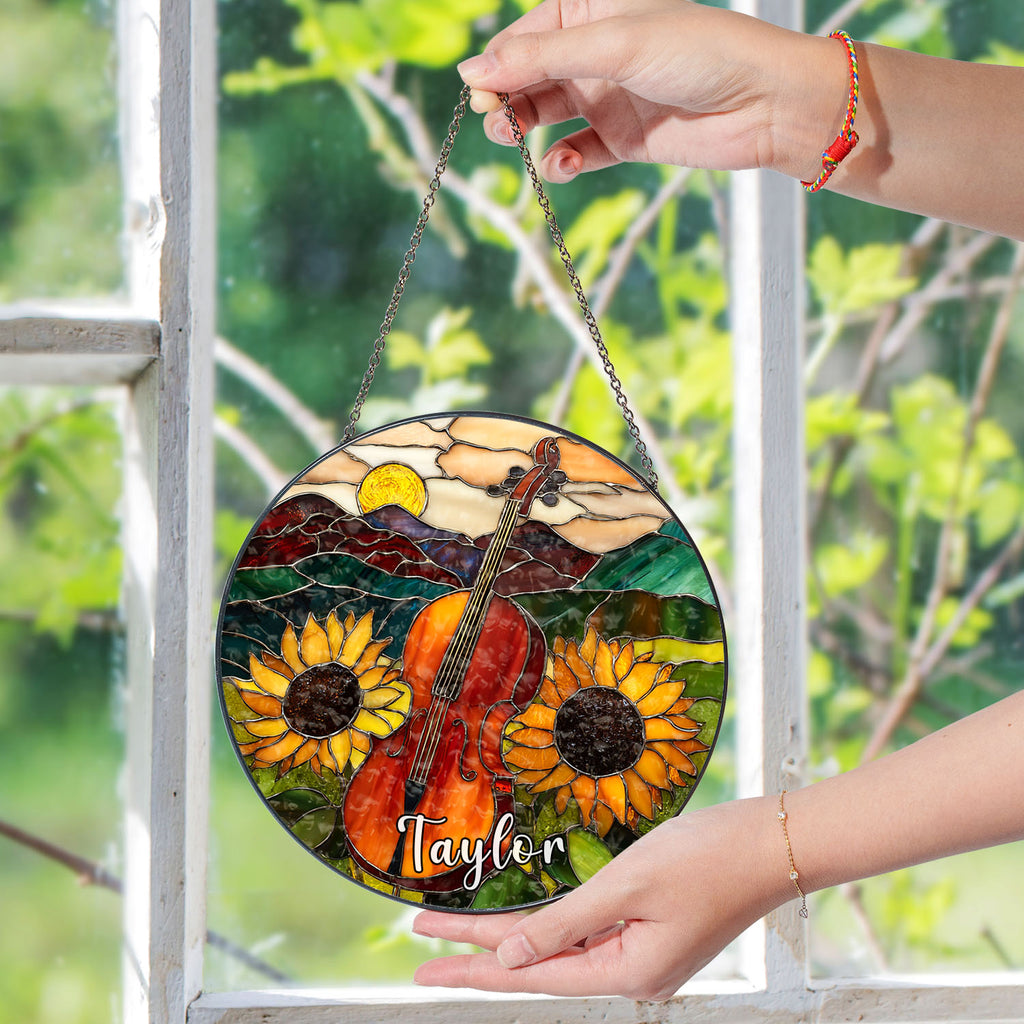 Cello Suncatcher, Sunflower Window Decor, Stained Glass Window Hanging, Music Lover Gifts, Suncatchers For Windows Hanging, Garden Suncatchers, Stain Glass Decor, Sun Catchers