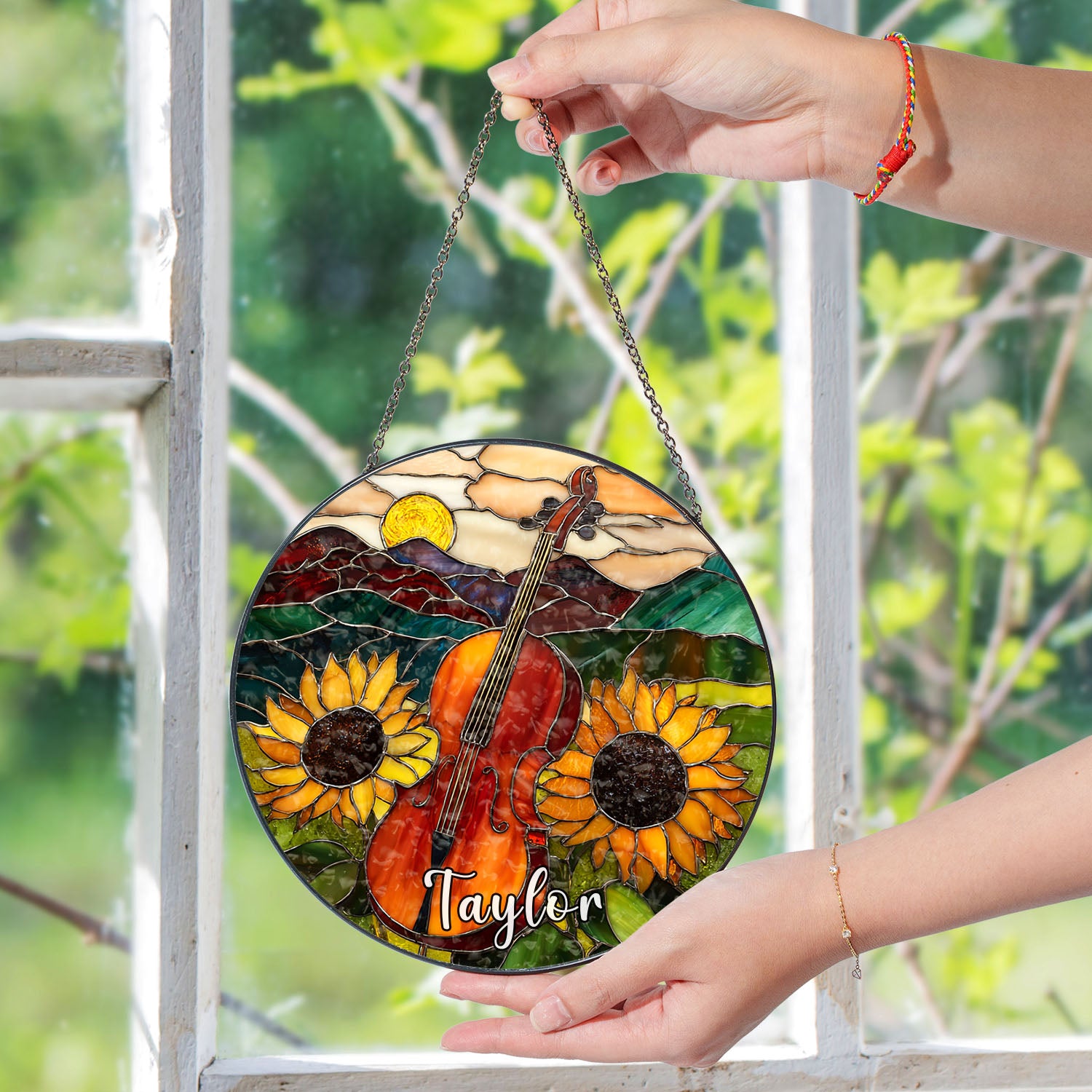 Cello Suncatcher, Sunflower Window Decor, Stained Glass Window Hanging, Music Lover Gifts, Suncatchers For Windows Hanging, Garden Suncatchers, Stain Glass Decor, Sun Catchers