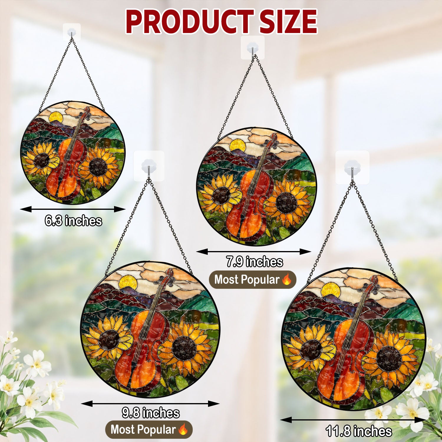 Cello Suncatcher, Sunflower Window Decor, Stained Glass Window Hanging, Music Lover Gifts, Suncatchers For Windows Hanging, Garden Suncatchers, Stain Glass Decor, Sun Catchers