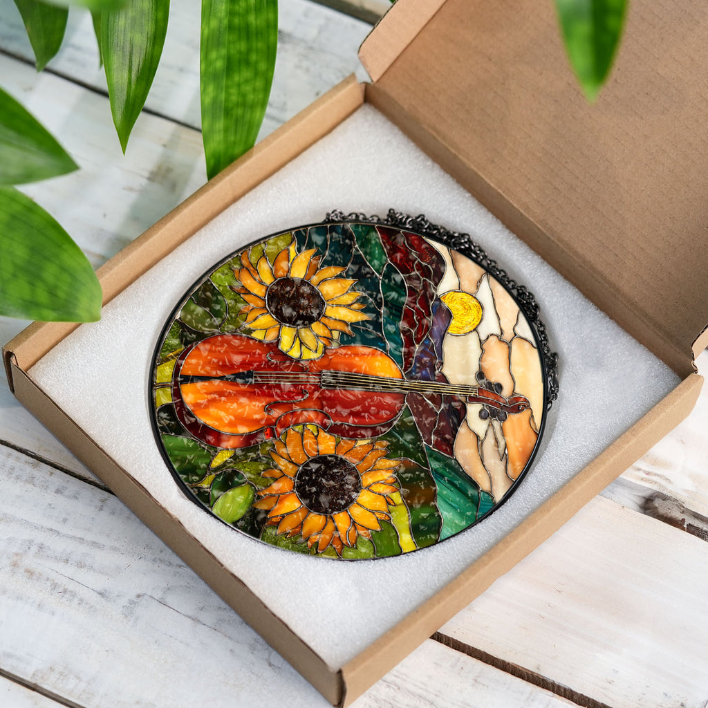 Cello Suncatcher, Sunflower Window Decor, Stained Glass Window Hanging, Music Lover Gifts, Suncatchers For Windows Hanging, Garden Suncatchers, Stain Glass Decor, Sun Catchers