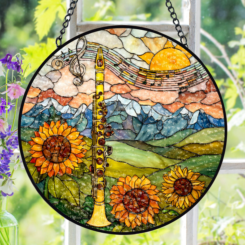 Clarinet Suncatcher, Sunflower Stained Glass Window Hanging, Music Lover Gifts, Suncatchers For Windows Hanging, Garden Suncatchers, Stained Glass Suncatcher, Window Decorations, Sun Catcher