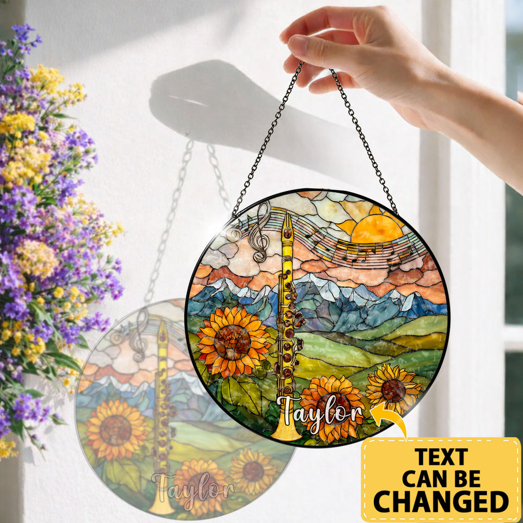 Clarinet Suncatcher, Sunflower Stained Glass Window Hanging, Music Lover Gifts, Suncatchers For Windows Hanging, Garden Suncatchers, Stained Glass Suncatcher, Window Decorations, Sun Catcher
