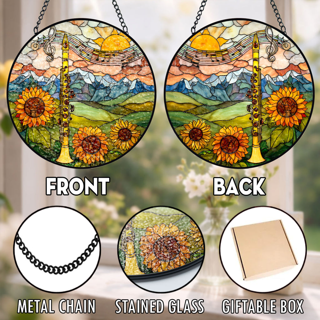 Clarinet Suncatcher, Sunflower Stained Glass Window Hanging, Music Lover Gifts, Suncatchers For Windows Hanging, Garden Suncatchers, Stained Glass Suncatcher, Window Decorations, Sun Catcher