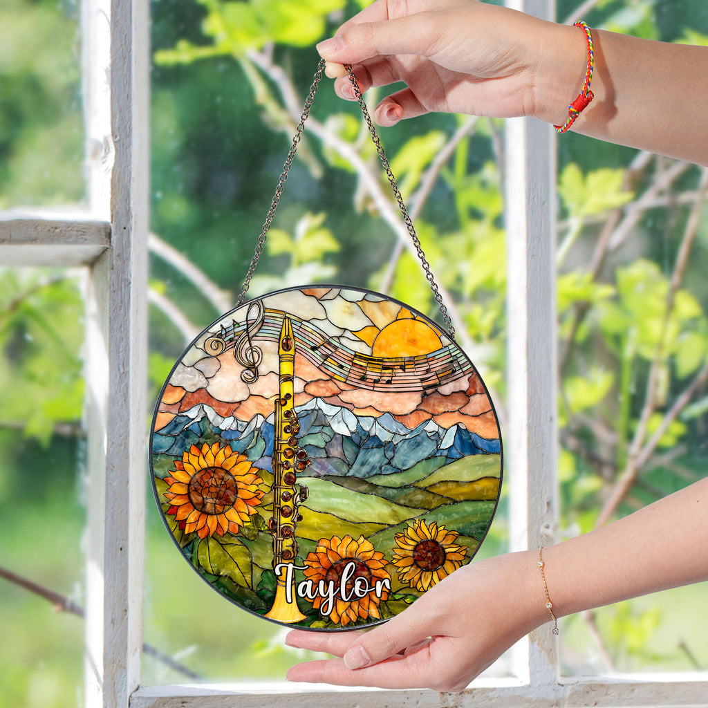 Clarinet Suncatcher, Sunflower Stained Glass Window Hanging, Music Lover Gifts, Suncatchers For Windows Hanging, Garden Suncatchers, Stained Glass Suncatcher, Window Decorations, Sun Catcher