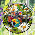 Drum Suncatcher, Daisy Stained Glass Window Hanging, Music Lover Window Decor
