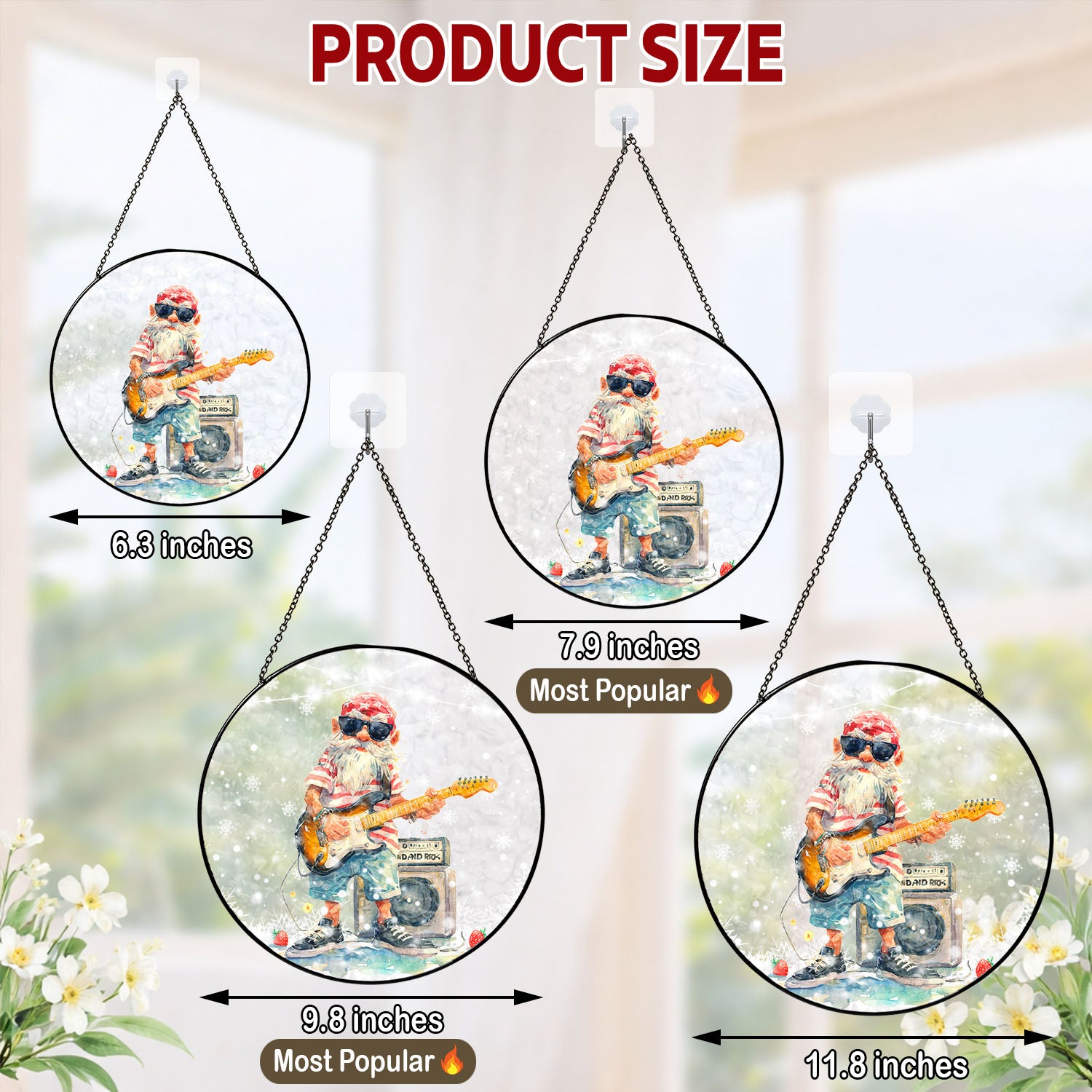 Guitar Gnome Suncatcher, Rock Music Stained Glass Window Hanging, Music Lover Gift