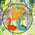 Retro Electric Guitar Suncatcher, Stained Glass Window Hanging, Music Lover Gift