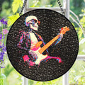 Rock Skeleton Guitar Suncatcher, Stained Glass Window Hanging, Music Lover Gift