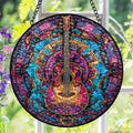 Acoustic Guitar Suncatcher, Mosaic Stained Glass Window Hanging, Music Lover Gift