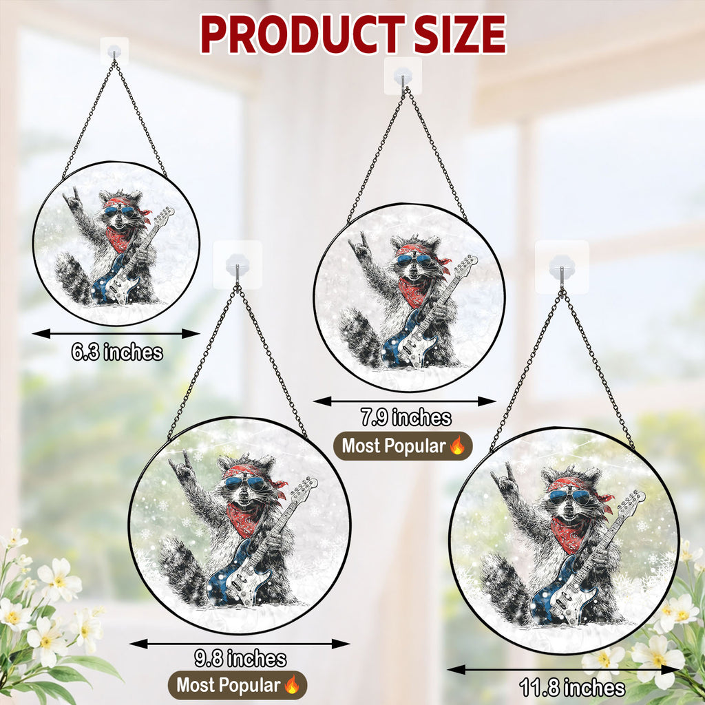 Rock & Roll Raccoon Suncatcher, Stained Glass Window Hanging, Music Lover Gift
