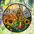 Trumpet Suncatcher, Sunflower Stained Glass Window Hanging, Music Lover Gift