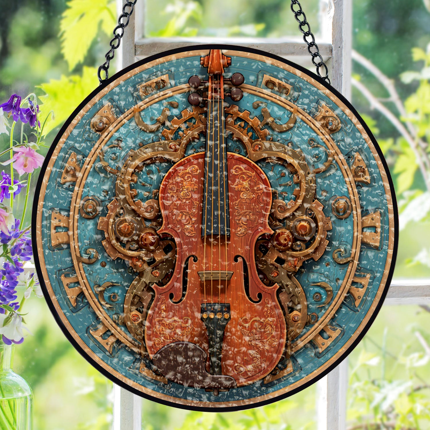 Violin Suncatcher, Stained Glass Window Hanging, Music Lover Window Decor