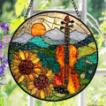 Violin Suncatcher, Sunflower Stained Glass Window Hanging, Music Lover Gift