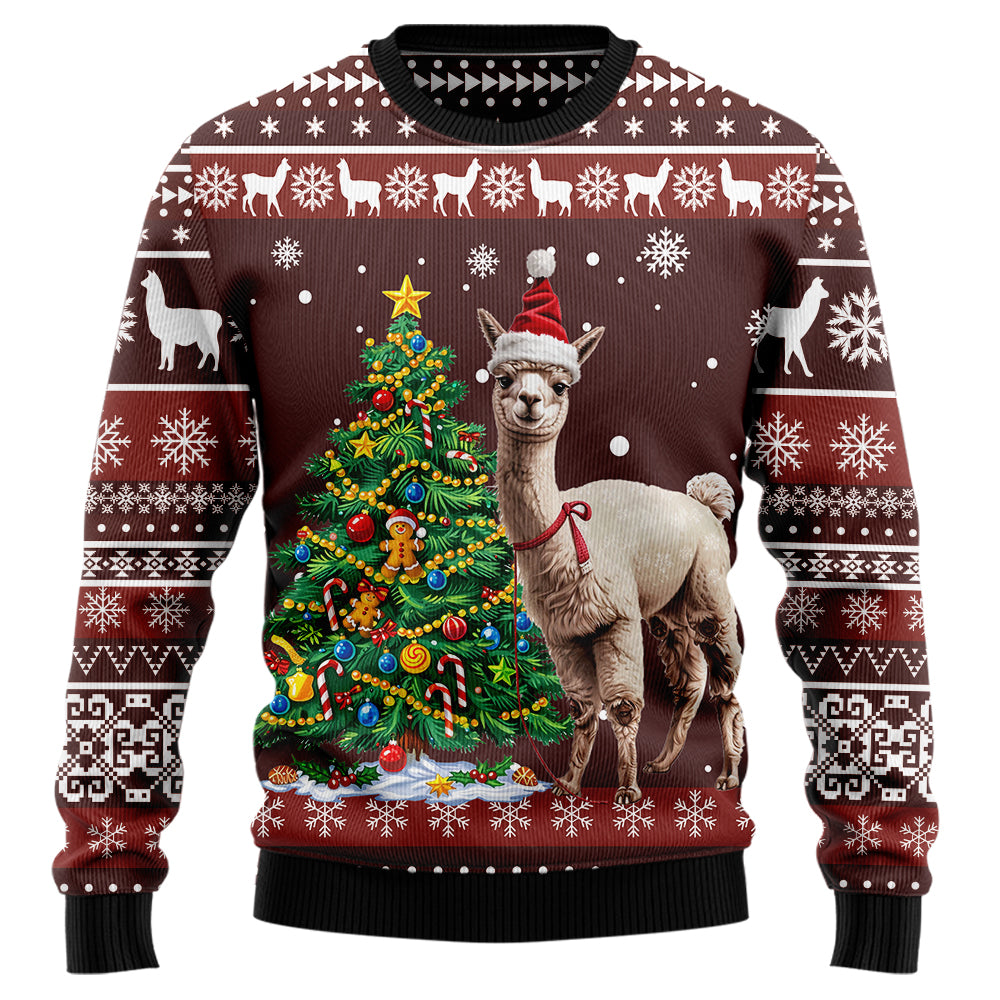 Funny Alpaca Santa Hat Ugly Christmas Sweater, Cute Llama 3D Holiday Sweatshirt, Animal Lover Xmas Jumper