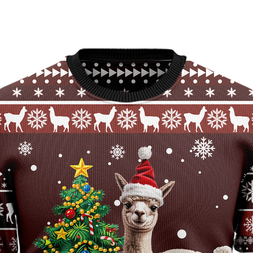 Funny Alpaca Santa Hat Ugly Christmas Sweater, Cute Llama 3D Holiday Sweatshirt, Animal Lover Xmas Jumper