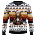 Funny Bear Drinking Coffee Ugly Christmas Sweater, 3D Santa Hat Bear Holiday Sweatshirt, Cozy Coffee Lover Xmas Jumper