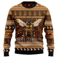 Bee Merry Ugly Christmas Sweater, 3D Funny Honey Bee in Christmas Lights Holiday Sweatshirt, Beekeeper Xmas Jumper