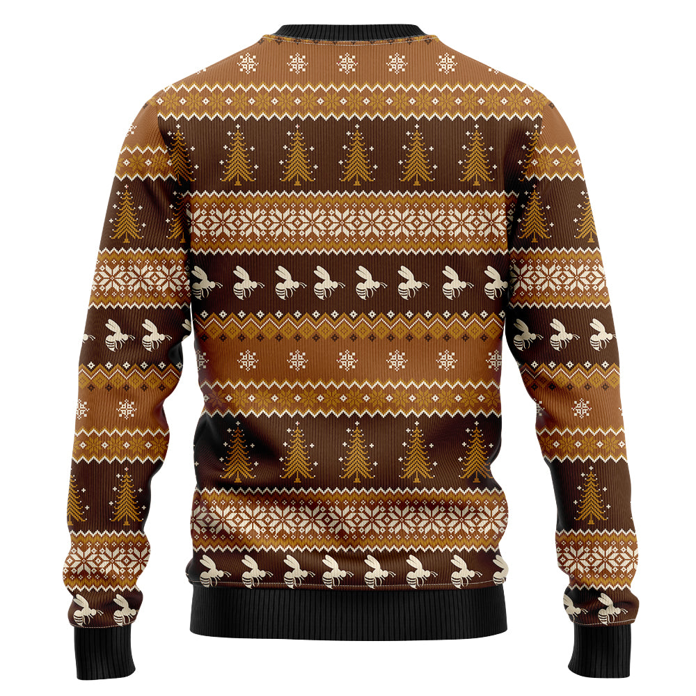 Bee Merry Ugly Christmas Sweater, 3D Funny Honey Bee in Christmas Lights Holiday Sweatshirt, Beekeeper Xmas Jumper