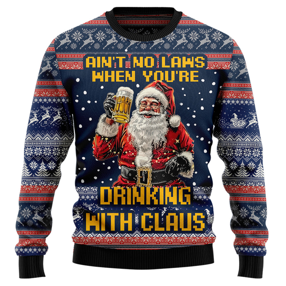Funny Santa Drinking Beer Ugly Christmas Sweater, 3D Holiday Party Pullover, Mens Gag Gift Drinking Sweatshirt, Beer Lover Xmas Jumper