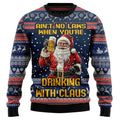 Funny Santa Drinking Beer Ugly Christmas Sweater, 3D Holiday Party Pullover, Mens Gag Gift Drinking Sweatshirt, Beer Lover Xmas Jumper