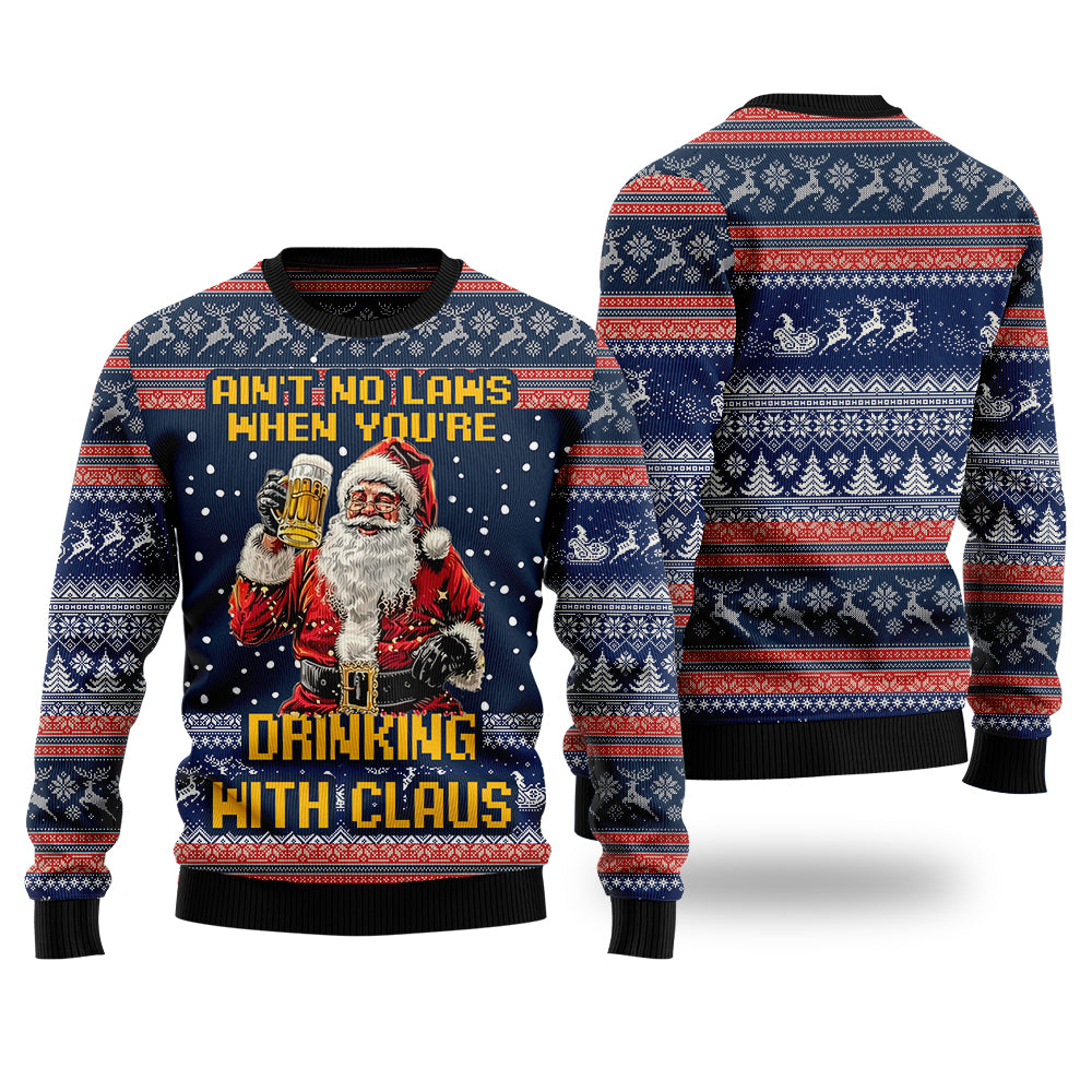 Funny Santa Drinking Beer Ugly Christmas Sweater, 3D Holiday Party Pullover, Mens Gag Gift Drinking Sweatshirt, Beer Lover Xmas Jumper