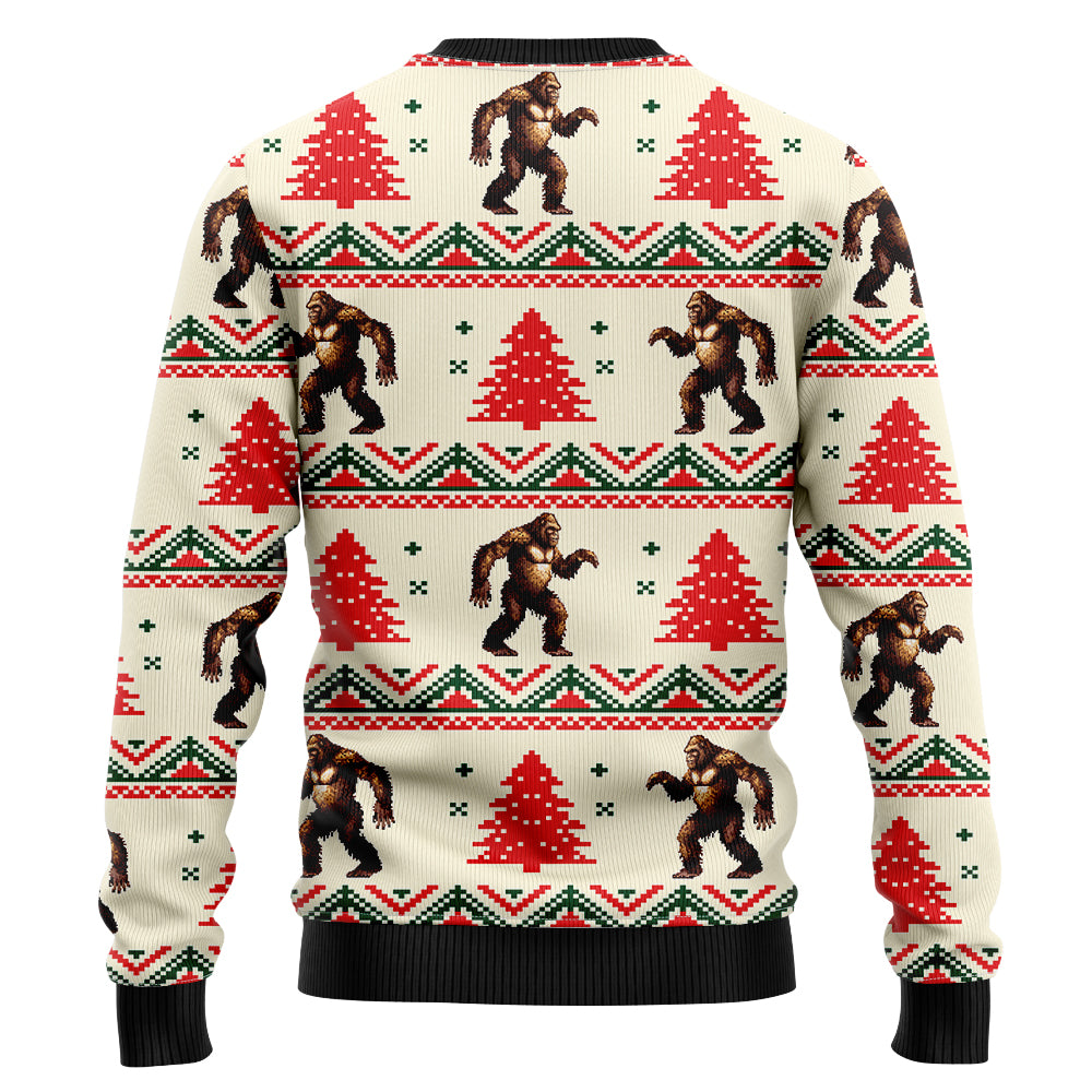Funny Bigfoot Ugly Christmas Sweater, Sasquatch Pine Tree Holiday Sweatshirt, Camper Outdoor Lover Gag Gift