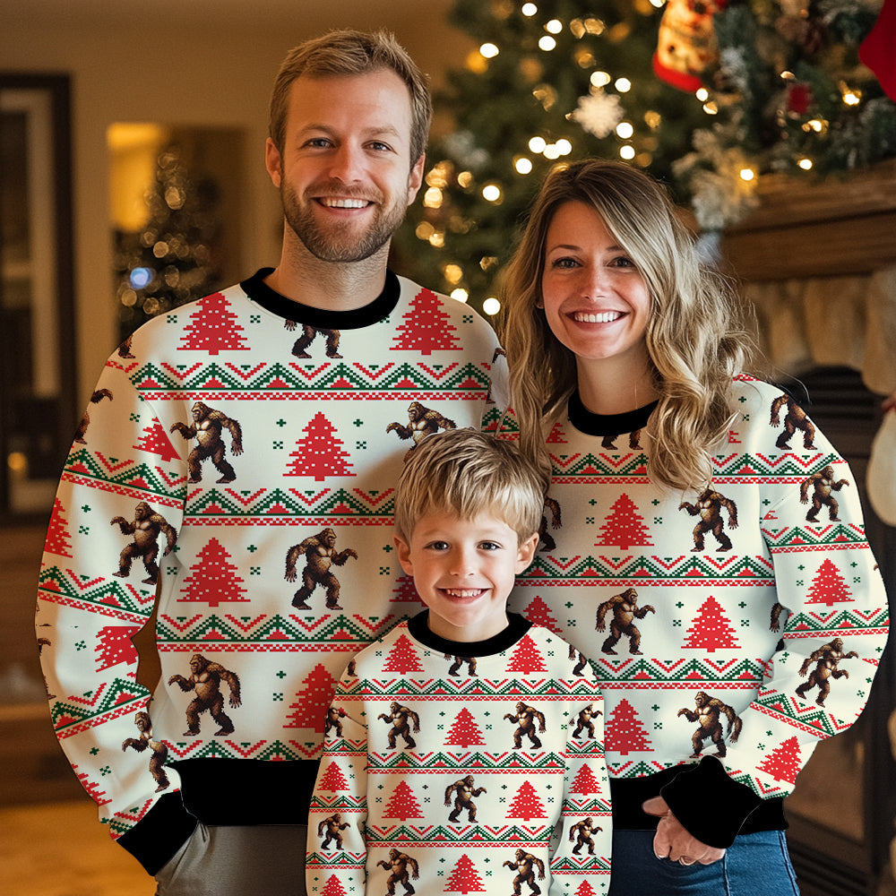 Funny Bigfoot Ugly Christmas Sweater, Sasquatch Pine Tree Holiday Sweatshirt, Camper Outdoor Lover Gag Gift