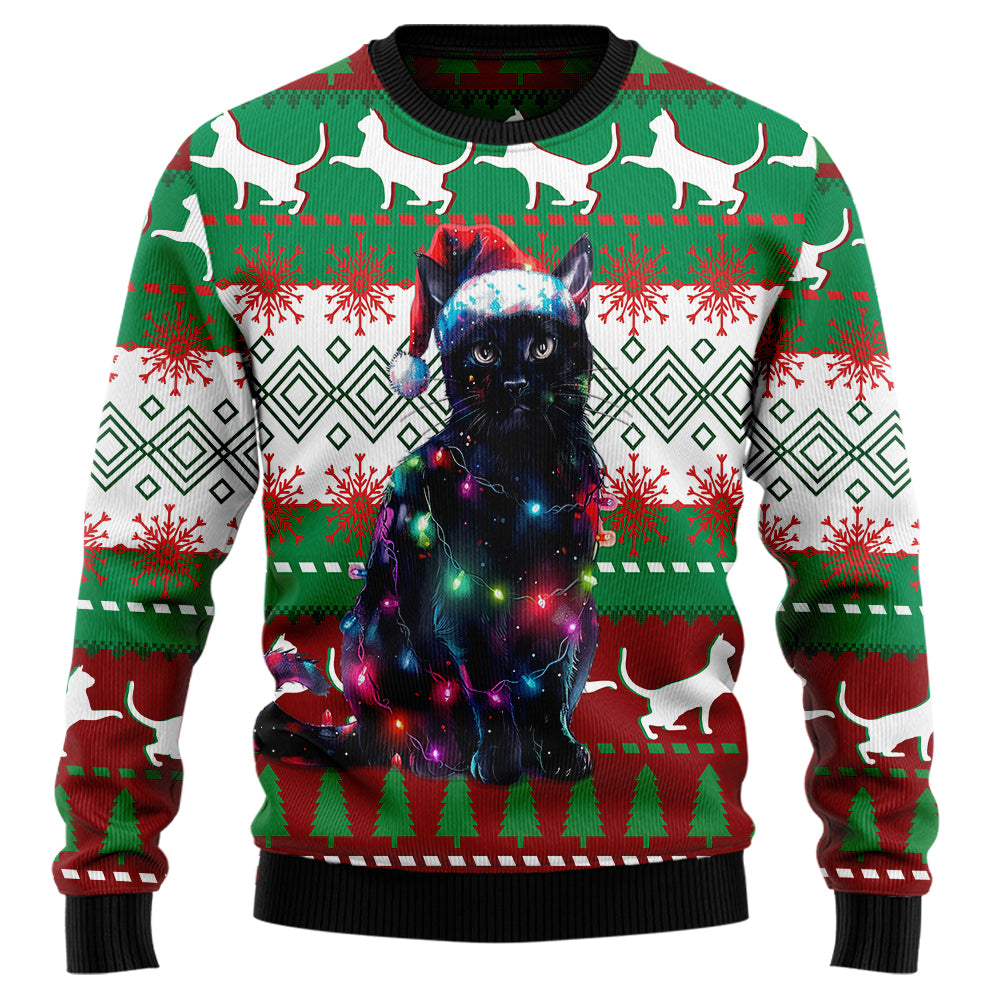 3D Black Cat Santa Ugly Christmas Sweater, Funny Feline Holiday Pullover, Pet Lover Gag Gift for Men Women