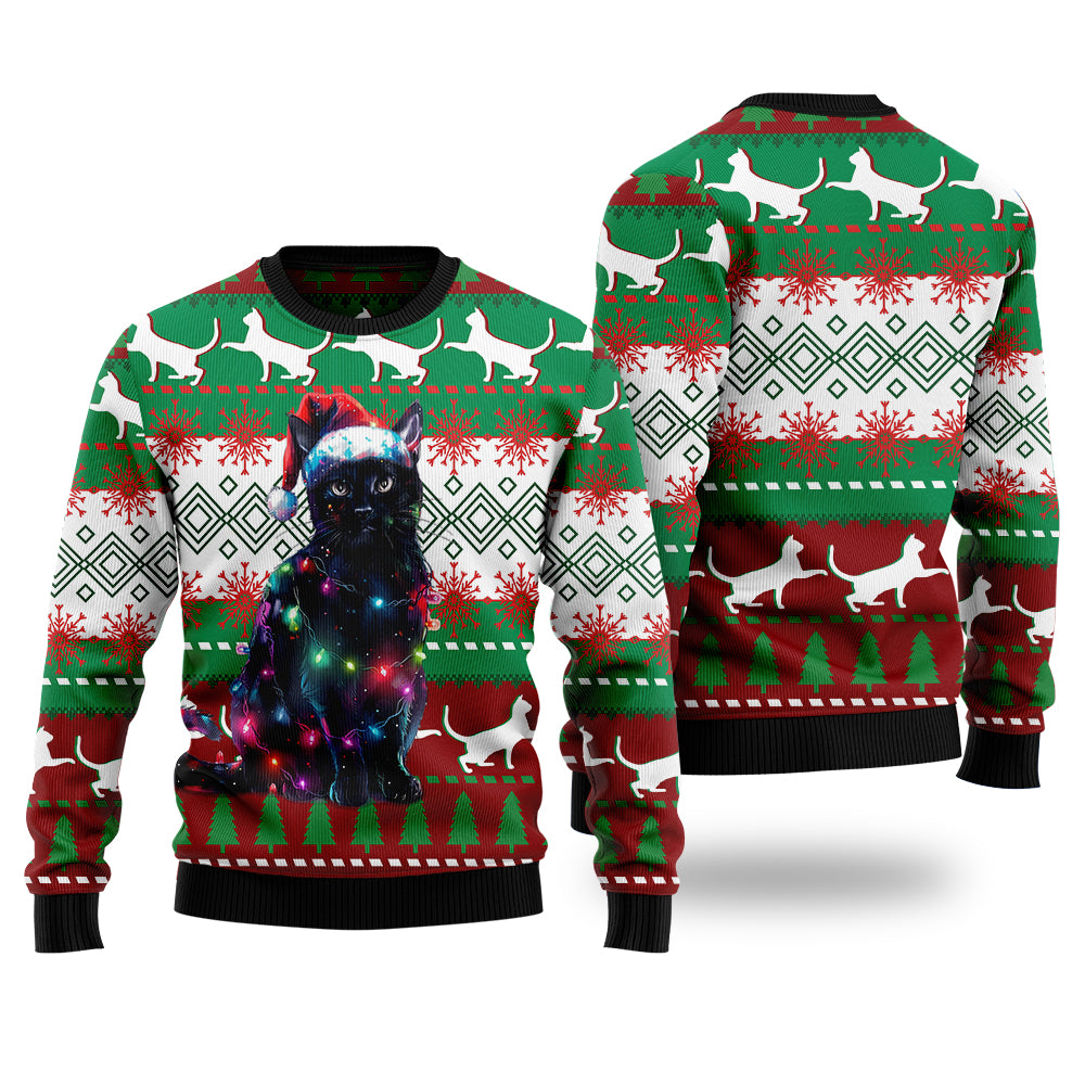 3D Black Cat Santa Ugly Christmas Sweater, Funny Feline Holiday Pullover, Pet Lover Gag Gift for Men Women