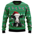 Funny Santa Cow Ugly Christmas Sweater, 3D Green Farm Animal Holiday Sweatshirt, Cute Heifer Xmas Jumper
