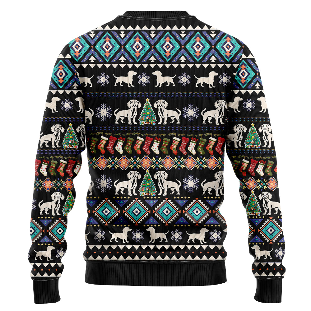Funny Dachshund Christmas Tree Ugly Sweater, 3D Wiener Dog Holiday Sweatshirt, Dog Dad Mom Xmas Jumper