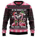 Funny Flamingo On The Naughty List Ugly Christmas Sweater, 3D Tropical Holiday Sweatshirt, Pink Bird Xmas Jumper