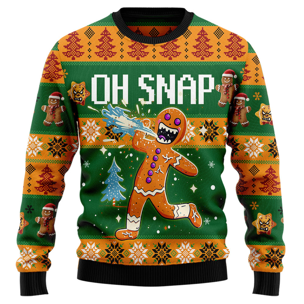 Funny Oh Snap Gingerbread Man Ugly Christmas Sweater, 3D Broken Cookie Holiday Sweatshirt, Humor Xmas Jumper